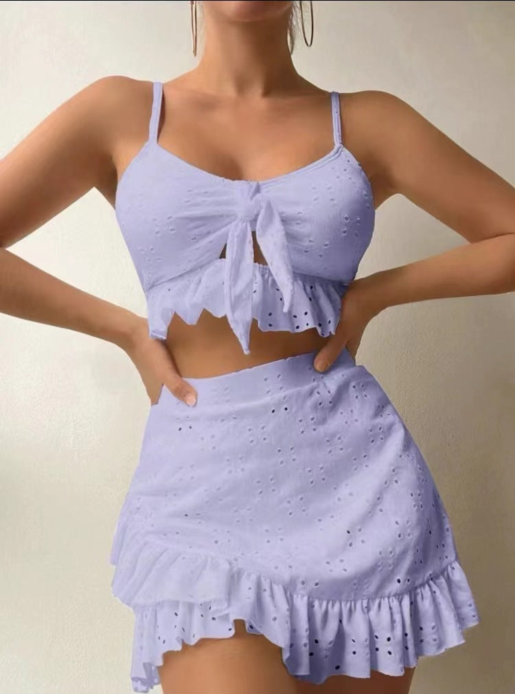 3-Piece Summer Beach Bikini Swimsuit With Ruffle Hip-Hugging