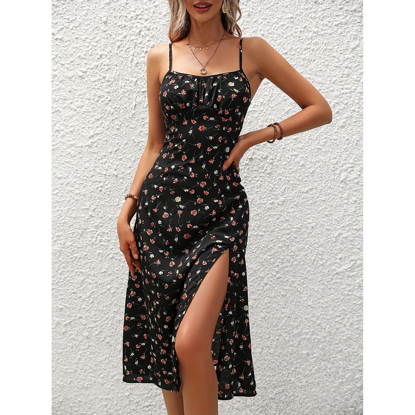 Polka Dot Print Suspender Summer Dress