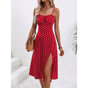 Polka Dot Print Suspender Summer Dress