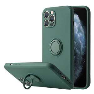 Liquid Silicone Magnetic Case For iPhone With Kickstand Ring Holder