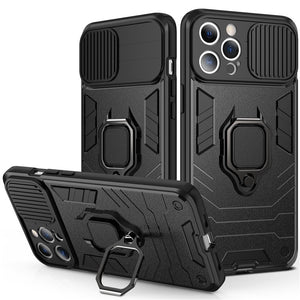 Shockproof Armor Case With Camera Protection Cover And Kickstand Ring For iPhone