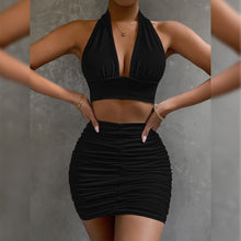Load image into Gallery viewer, Lace-Up Hip Top And Pleated Hip-Covering Skirt 2-Piece Dress Suit