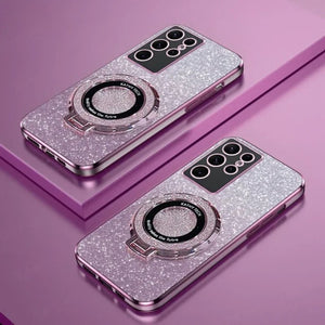 Luxury Plating Glitter Magnetic Silicone Case For Samsung Galaxy With Kickstand