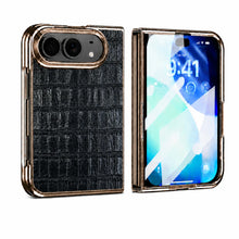 טען תמונה למציג הגלריה, iPhone Duo Fold Case — Crocodile Leather Magnetic Cover - Black