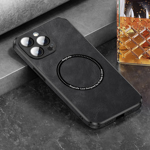 Luxury Magsafe Leather iPhone Case With Camera Lens Protector