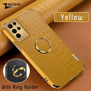 Crocodile Pattern Leather Case For Samsung Galaxy With Ring Holder Kickstand