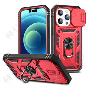 Full Body Rugged Design Shockproof Armor Case For iPhone With Protective Camera Cover And Kickstand Ring