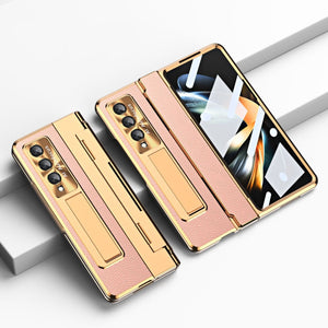 Plating Kickstand Leather Case With 360° Protection For Samsung Galaxy Z Fold