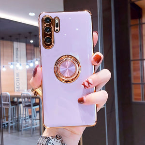 נרתיק טלפון סיליקון בציפוי יוקרתי ל-Huawei עם מחזיק טבעת