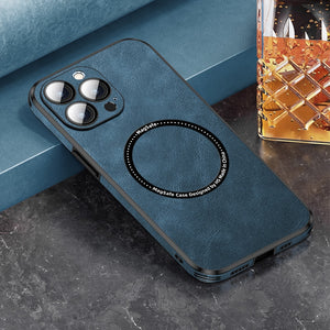 Luxury Magsafe Leather iPhone Case With Camera Lens Protector