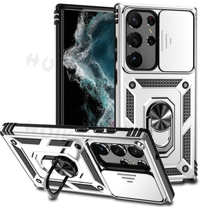 Heavy Duty Shockproof Protective Case For Samsung Galaxy With Sliding Camera Cover And Magnetic Ring