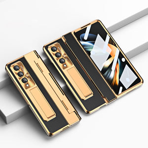 Plating Kickstand Leather Case With 360° Protection For Samsung Galaxy Z Fold