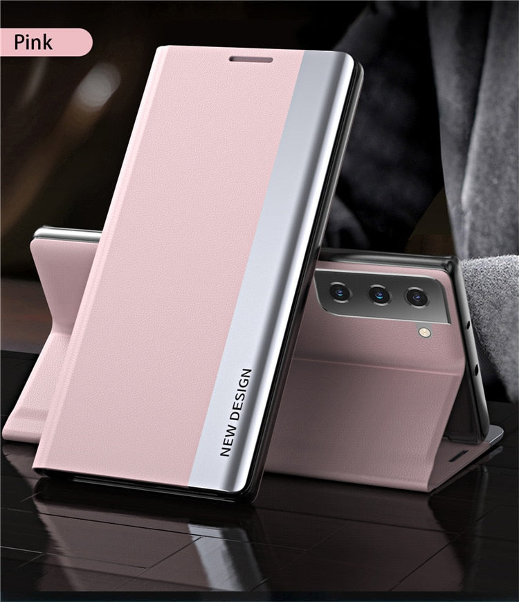 Leather Magnetic Flip Case For Samsung Galaxy With Kickstand
