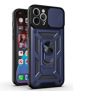 Shockproof Armor Magnetic Case For iPhone With Ring Holder Kickstand And Camera Protection Cover