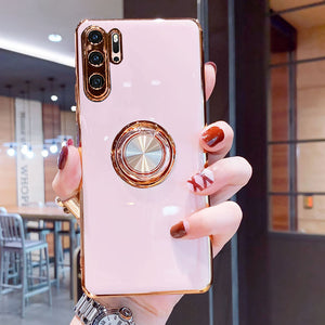 Luxury Plating Silicone Phone Case For Huawei With Ring Holder