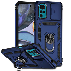 Shockproof Armor Case For Motorola With Ring Holder And Sliding Camera Protection Cover