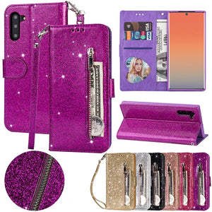 Glitter Bling Wallet Magnetic Zipper Leather Flip Case For Samsung Galaxy