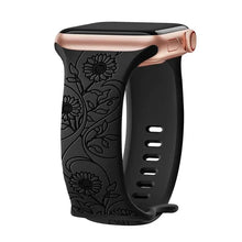 טען תמונה למציג הגלריה, רצועת Apple Watch עם חריטה פרחונית מסיליקון רכה