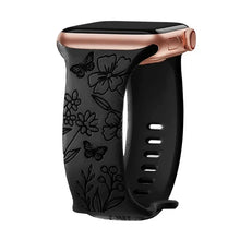 טען תמונה למציג הגלריה, רצועת Apple Watch עם חריטה פרחונית מסיליקון רכה