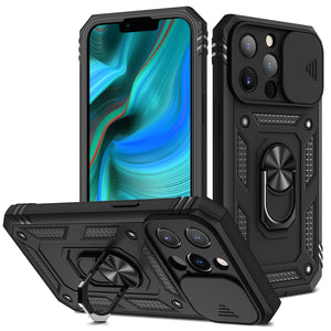 Heavy-Duty Shockproof Case For iPhone With Kickstand And Camera Cover