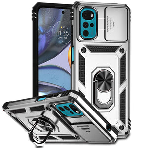 Shockproof Armor Case For Motorola With Ring Holder And Sliding Camera Protection Cover