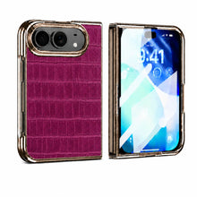 טען תמונה למציג הגלריה, iPhone Duo Fold Case — Crocodile Leather Magnetic Cover - Purple