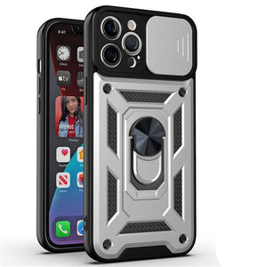 Shockproof Armor Magnetic Case For iPhone With Ring Holder Kickstand And Camera Protection Cover
