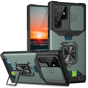 Shockproof Armor Case For Samsung Galaxy With Kickstand, Card Solt And Camera Protection Cover