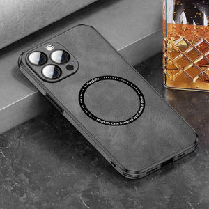 Luxury Magsafe Leather iPhone Case With Camera Lens Protector