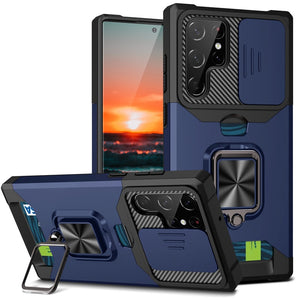 Shockproof Armor Case For Samsung Galaxy With Kickstand, Card Solt And Camera Protection Cover