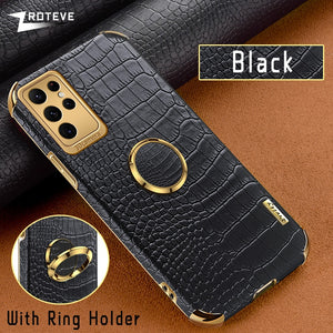 Crocodile Pattern Leather Case For Samsung Galaxy With Ring Holder Kickstand