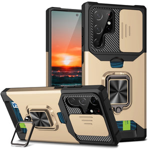 Shockproof Armor Case For Samsung Galaxy With Kickstand, Card Solt And Camera Protection Cover