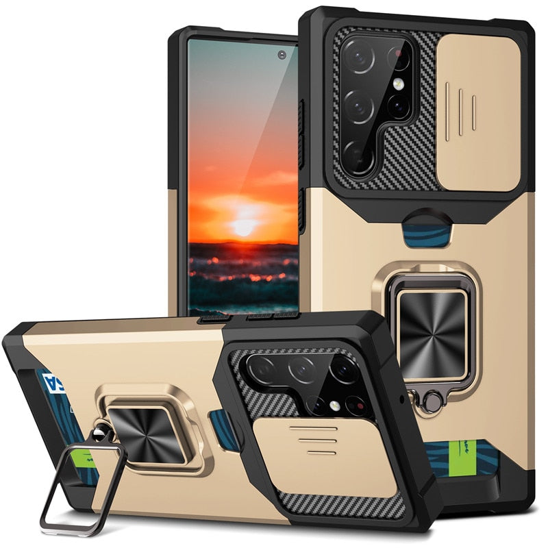 Shockproof Armor Case For Samsung Galaxy A Series With Kickstand, Card Solt And Camera Protection Cover