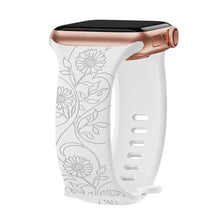 טען תמונה למציג הגלריה, רצועת Apple Watch עם חריטה פרחונית מסיליקון רכה