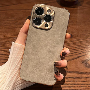 Sheepskin Leather Gold Plating Case For iPhone
