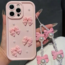 Load image into Gallery viewer, Cute Bowknot iPhone Case — 3D Pearl Korean-Style Soft Cover with Lanyard