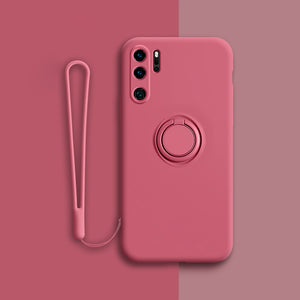 Luxury Magnetic Silicone Phone Case For Huawei With Ring Holder