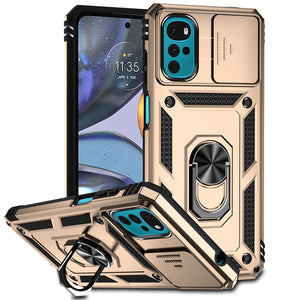 Shockproof Armor Case For Motorola With Ring Holder And Sliding Camera Protection Cover
