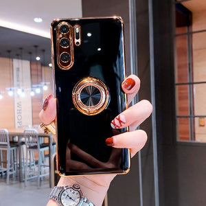 נרתיק טלפון סיליקון בציפוי יוקרתי ל-Huawei עם מחזיק טבעת