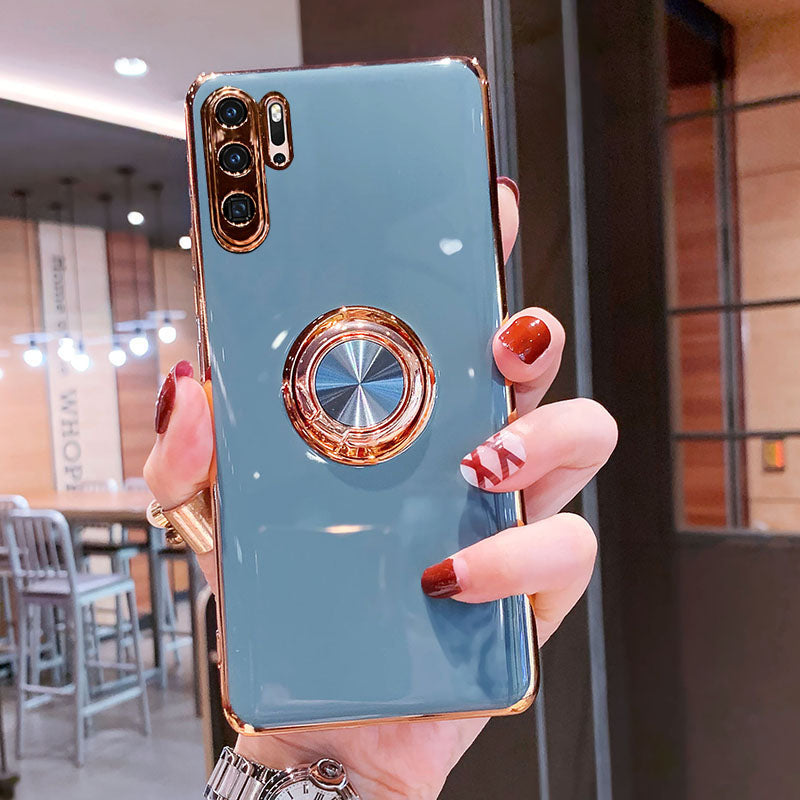 Luxury Plating Silicone Phone Case For Huawei With Ring Holder