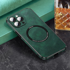 Luxury Magsafe Leather iPhone Case With Camera Lens Protector