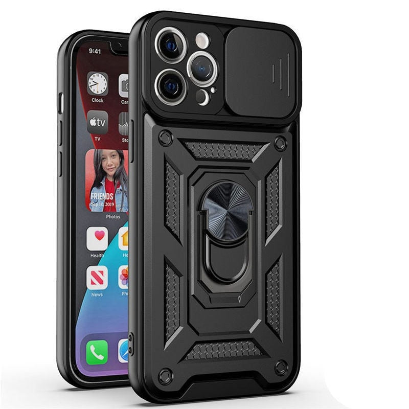 Shockproof Armor Magnetic Case For iPhone With Ring Holder Kickstand And Camera Protection Cover