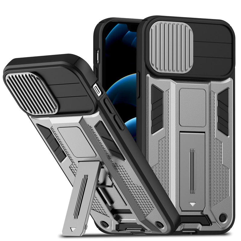 Shockproof Armor Case For iPhone With Kickstand and Camera Protection Cover