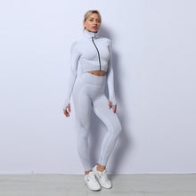 Load image into Gallery viewer, 3-Piece Seamless Crop Top Sports Bra And Sports Leggings Yoga Workout Set