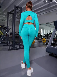 2-Piece Sports Suit With Long Sleeve Top And Butt Lifting High Waist Seamless Fitness Legging
