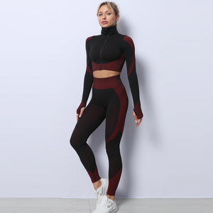 3-Piece Seamless Crop Top Sports Bra And Sports Leggings Yoga Workout Set