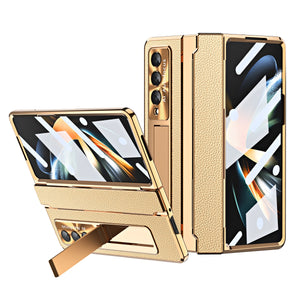Plating Kickstand Leather Case With 360° Protection For Samsung Galaxy Z Fold