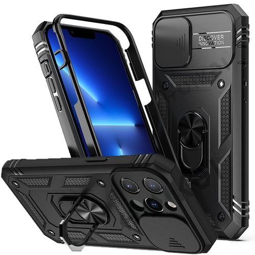Heavy-Duty Shockproof Case For iPhone With Kickstand And Camera Cover