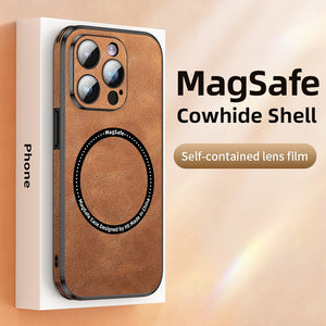 Luxury Magsafe Leather iPhone Case With Camera Lens Protector