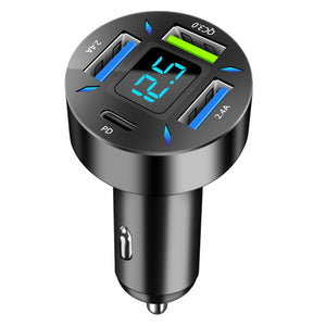 Fast Charging 4-USB Port Car Charger Adapter With LED Display